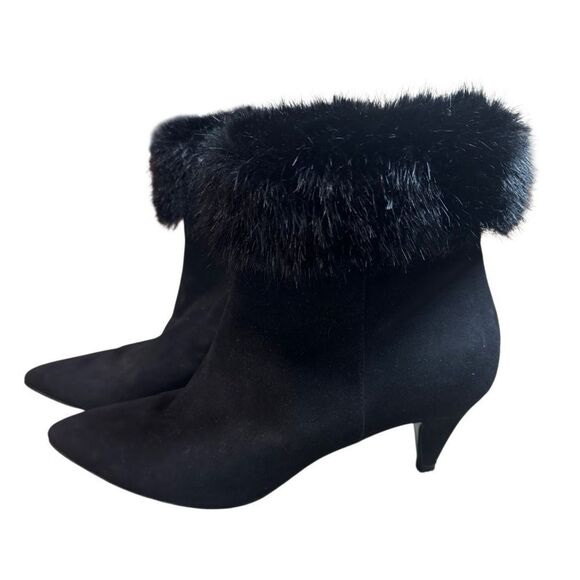 Aquatalia Black Suede Faux Fur Kitten Heel Booties - Picture 2 of 12